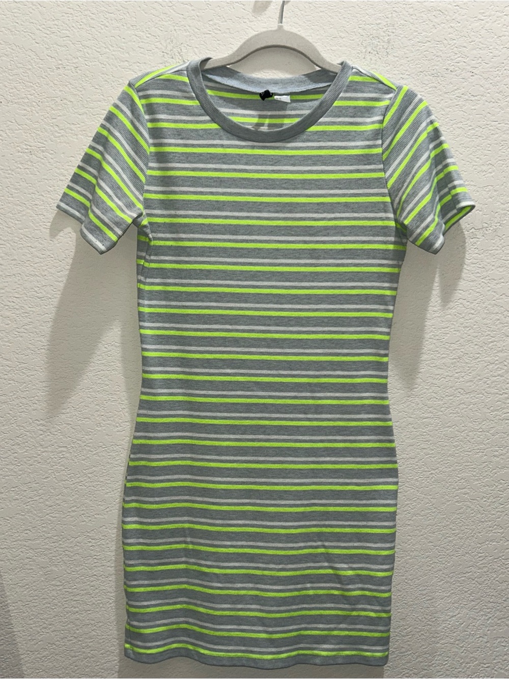 Divided Gray and Neon Green Striped Mini Dress